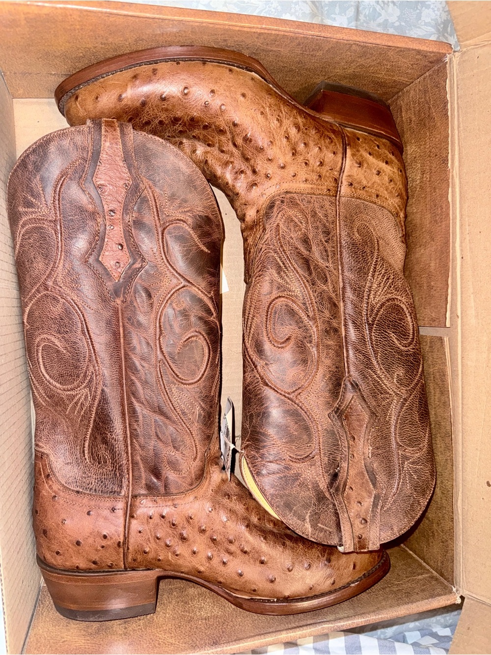 Cavendar’s by Old Gringo Men's Brown Ostrich Leather Western Round Toe Boots